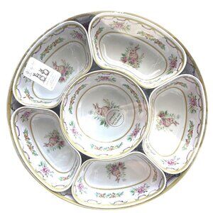 Hip + Hop Lazy Susan Easter Bunny Flowers 100% Melamine 7-Piece Rotating Set NEW